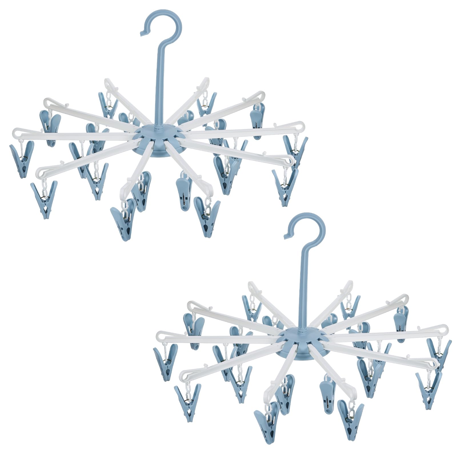 Hejo 2PCS Sock Dryer with Pegs, Sock Hanger for Washing Line Foldable Underwear Dryer Hanger with 32 Clips