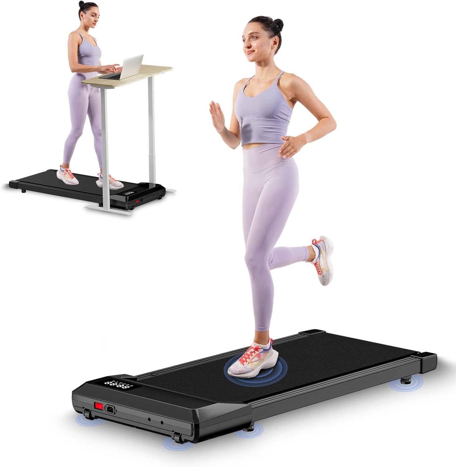 SupeRun Walking Pad, Under Desk Treadmill for Home Office, LED Display, 2.5 HP Quiet Walking Jogging Machine,No-Assembly Walking pad Treadmill with APP and Remote Control, 300 lbs Capacity