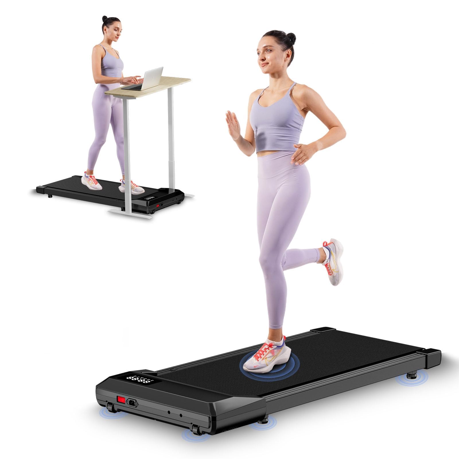 superun walking pad, under desk treadmill for home office, led display, 2.5 hp quiet walking jogging machine?no-assembly walking pad treadmill with app and remote control, 250 lbs capacity