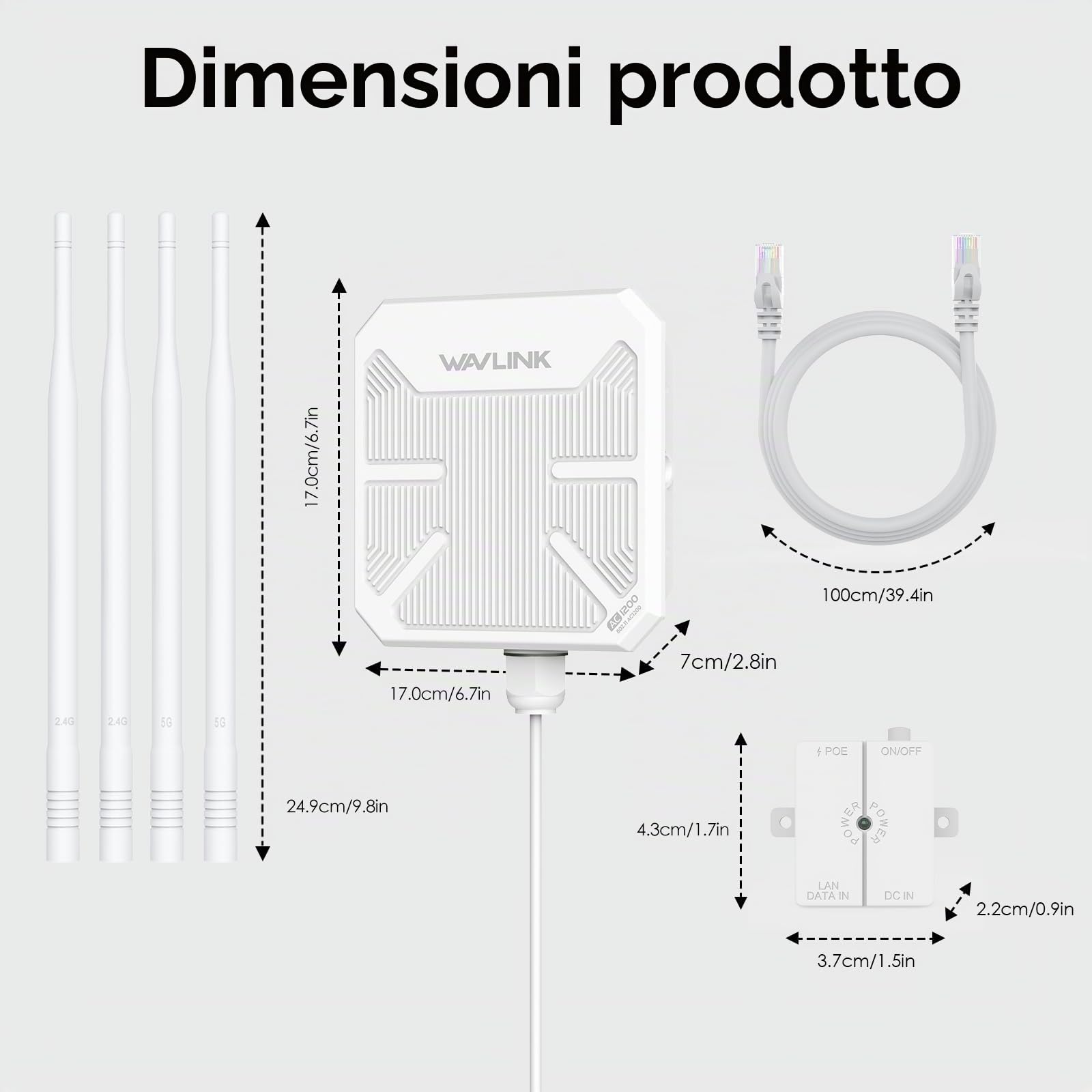 Wavlink AC1200 Ripetitore WiFi da Esterno con Antenna a Lungo Raggio - Amplificatore PoE per Grandi Spazi Remoti