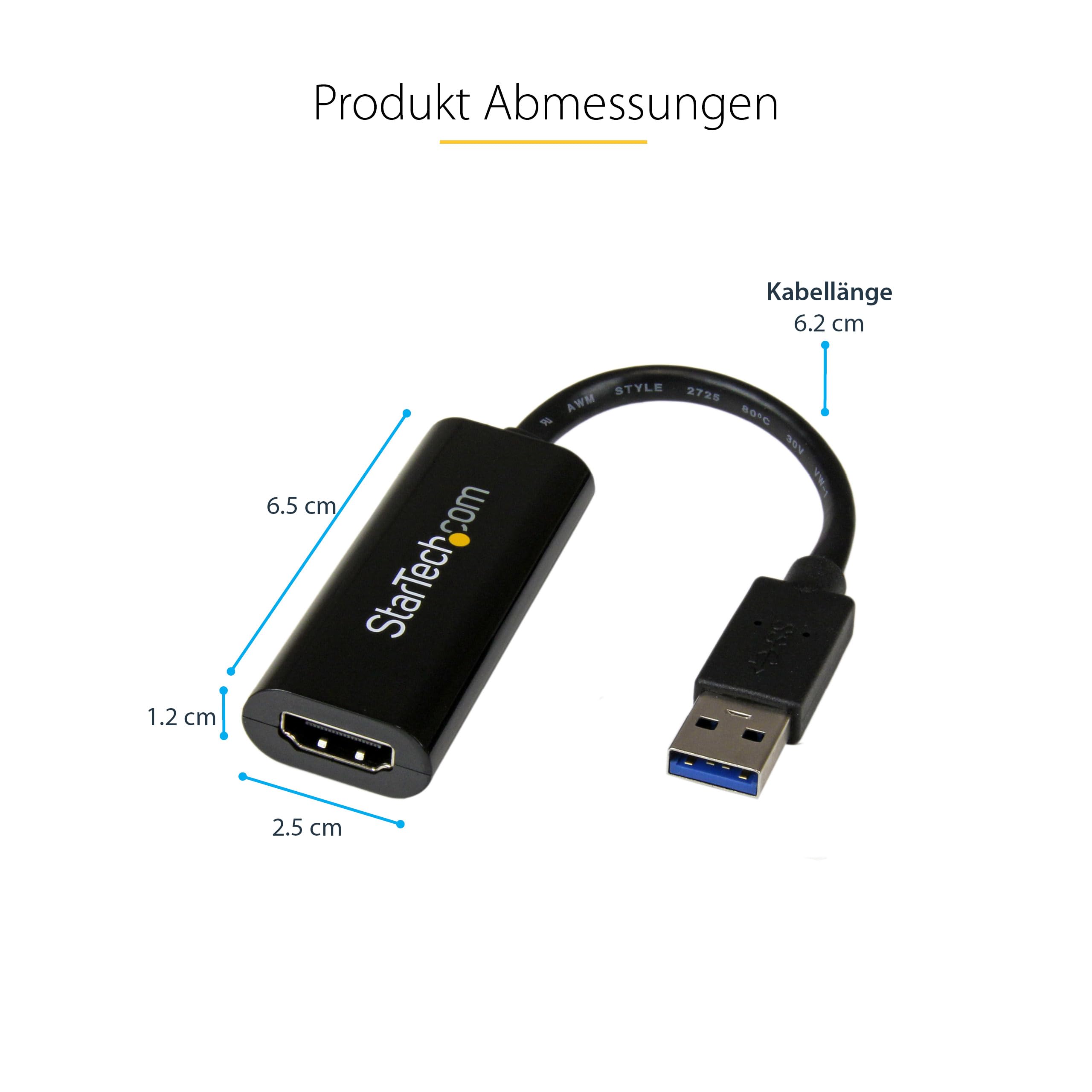 StarTech.com Adapter, USB 3.0 auf HDMI – 1080p (1900 x 1200) – Videoanzeigeadapter für Zwei/mehrere Monitore mit externer Grafikkarte (USB32HDES) | Monitor Adapter, Externe Grafikkarte, USB-betrieben, Reisefreundlich, Zusatzbildschirm