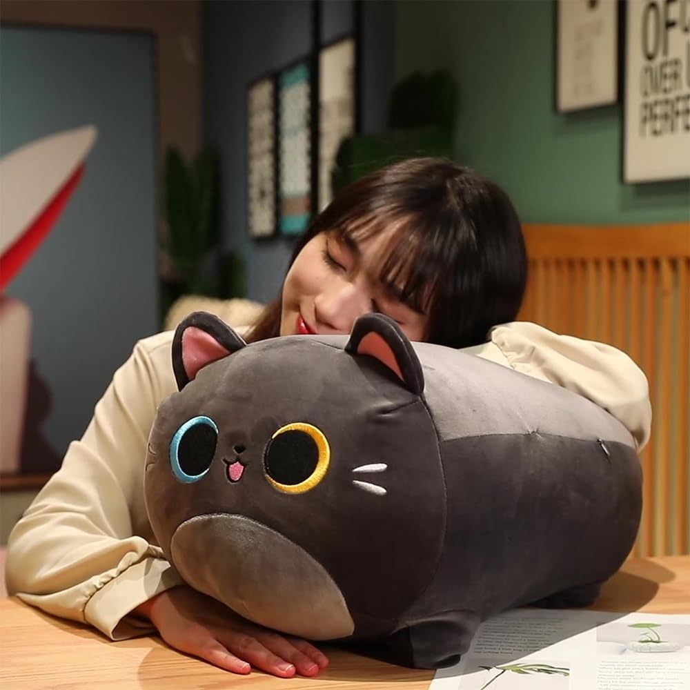 19.6" Cat Plush Animal Shaped Plush Toy Dark Grey Cat Plush Pillow Stuffed Cat Chubby Plush Cat Stuffed Animal and Plush Toys, Soft Gift for Halloween Christmas New Year, Kawaii Plush for Unisex
