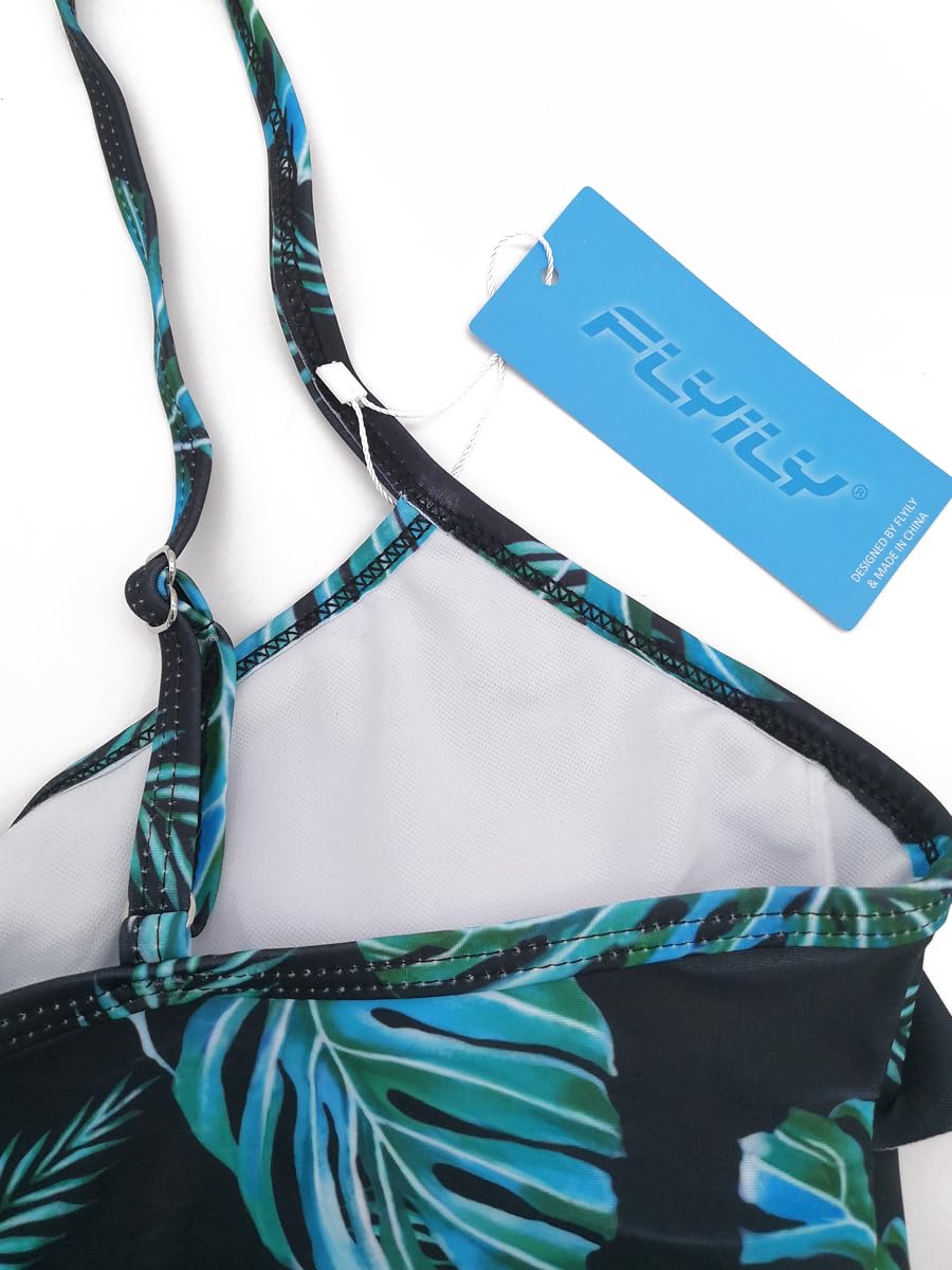 Damen Zwei Stücke Tankini Rüschen Volant Geschichtet Bademode mit Boy Legs Shorts Rüschen Große Größen Bademode Badeanzug