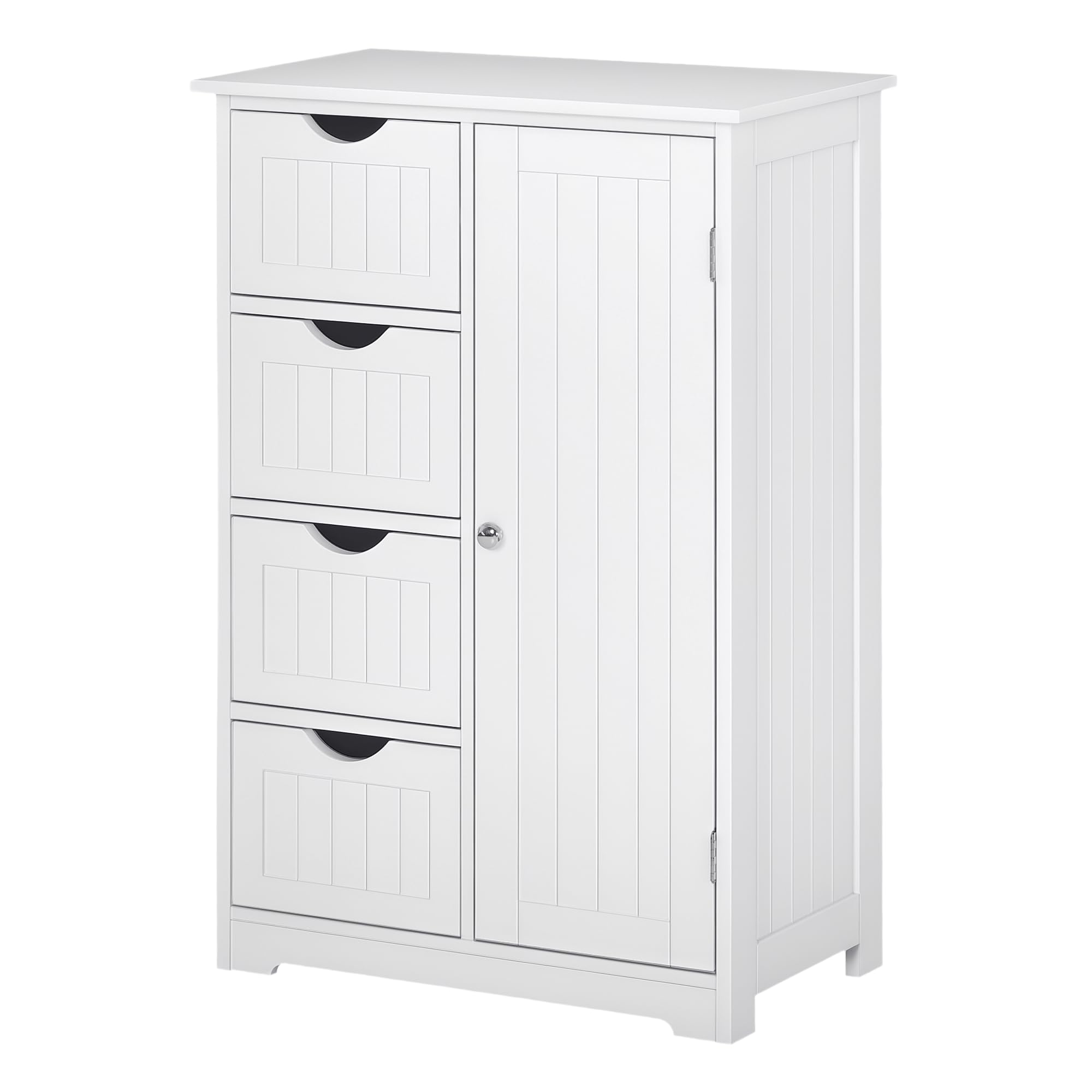 kleankin Armario de Baño, Columna de Baño Estrecha con 4 Cajones y Estante Ajustable, Estilo Moderno, para Espacios Pequeños, 56x30x83 cm, Blanco