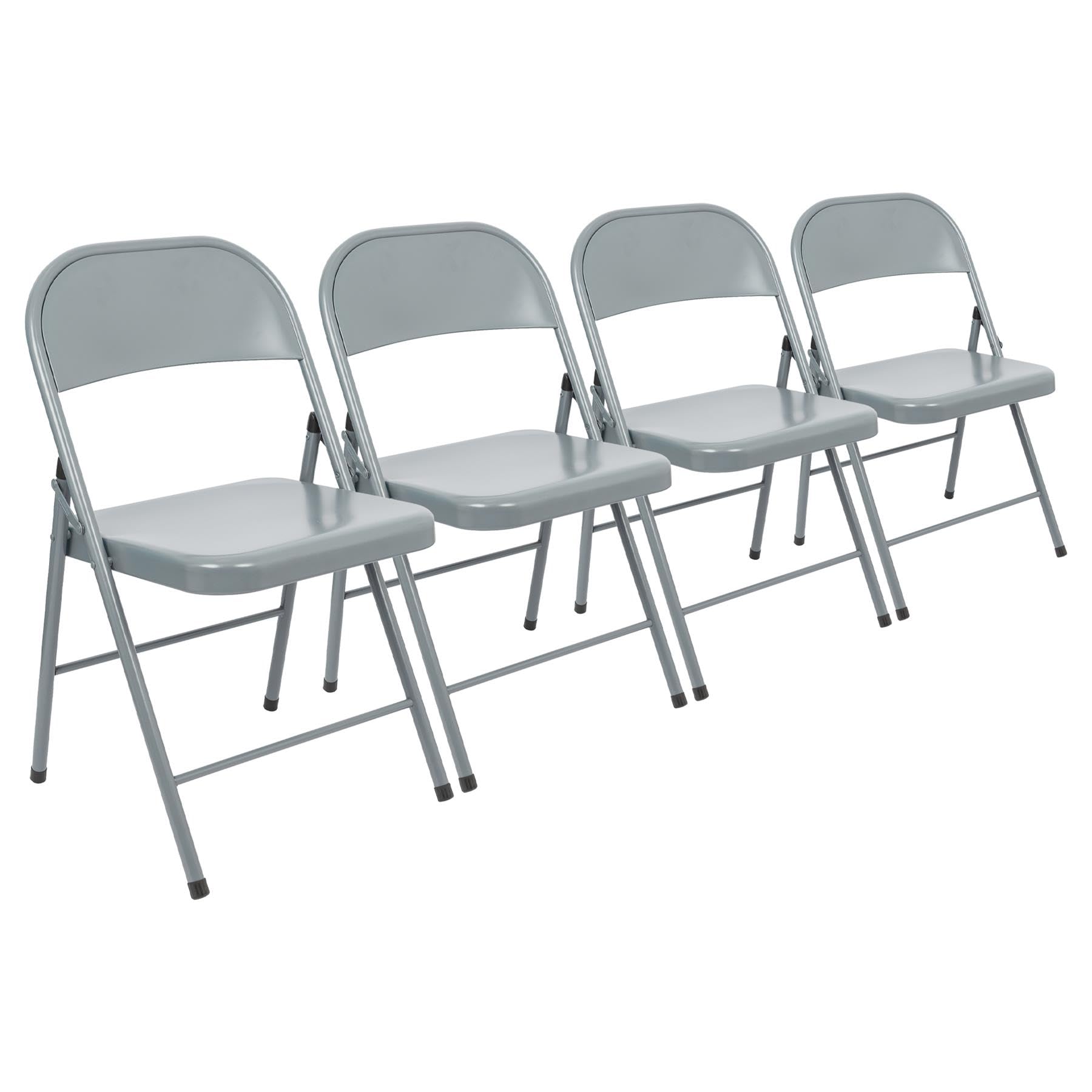 Harbour Housewares Grey Metal Folding Chairs with Rubber Bumper Feet - Pack of 4 - Matte Lightweight Foldable Desk Chair Metal Garden Seats for Indoor, Outdoor Activities, Guests, Conferences