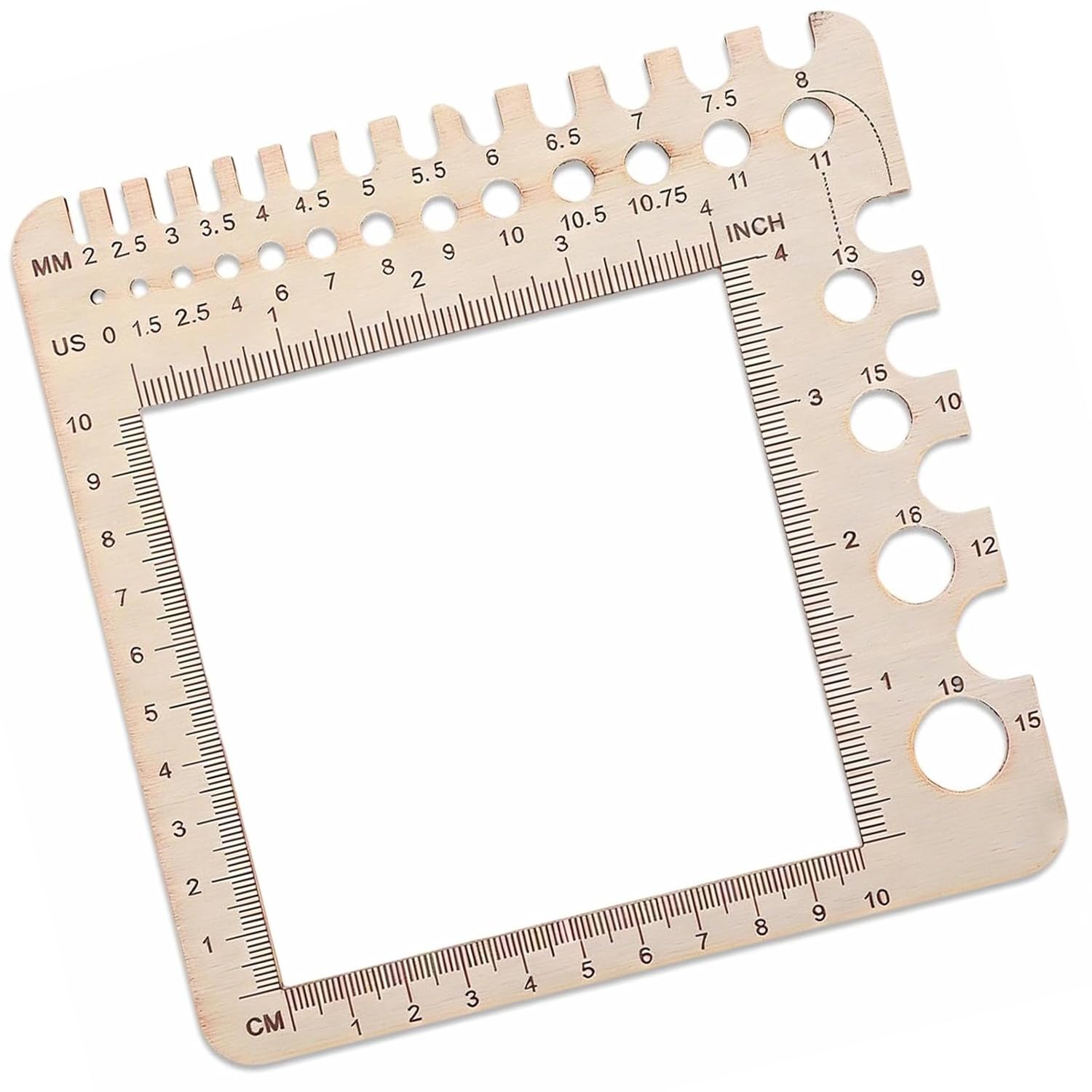 Wooden Knitting Needle Gauge Tool 15x15cm,Knitting & Crochet Needle Sizer Ruler with Stitch Counter Spinner,Yarn Measuring Board for DIY Knitting Crochet Craft Accessories
