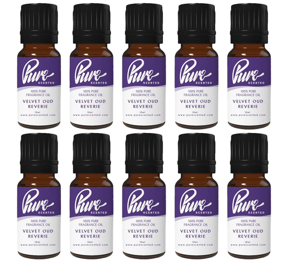 Pure Scented 100ml Fragrance Oils - 10 x 10ml Suitable for Candles, Soaps, Slime, Diffusers, Cosmetics, Wax Melts, Designer (10 x 10ml, Velvet Oud Reverie)
