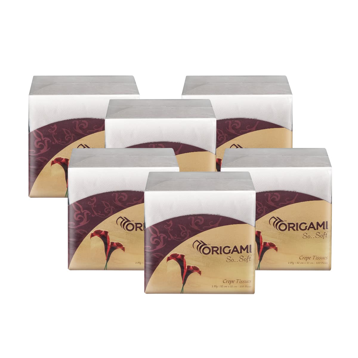 ORIGAMI So Soft Plain Table Top Napkins Box - 100 Serviettes (Pack of 6, White)