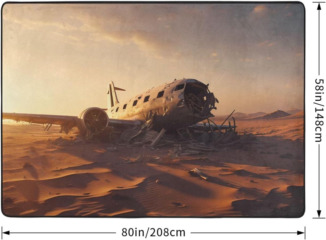 Plane Wreckage Printed Flannel Floor mat 80x58 inches for Bedroom, Living Room, Study Room Decorative Carpet