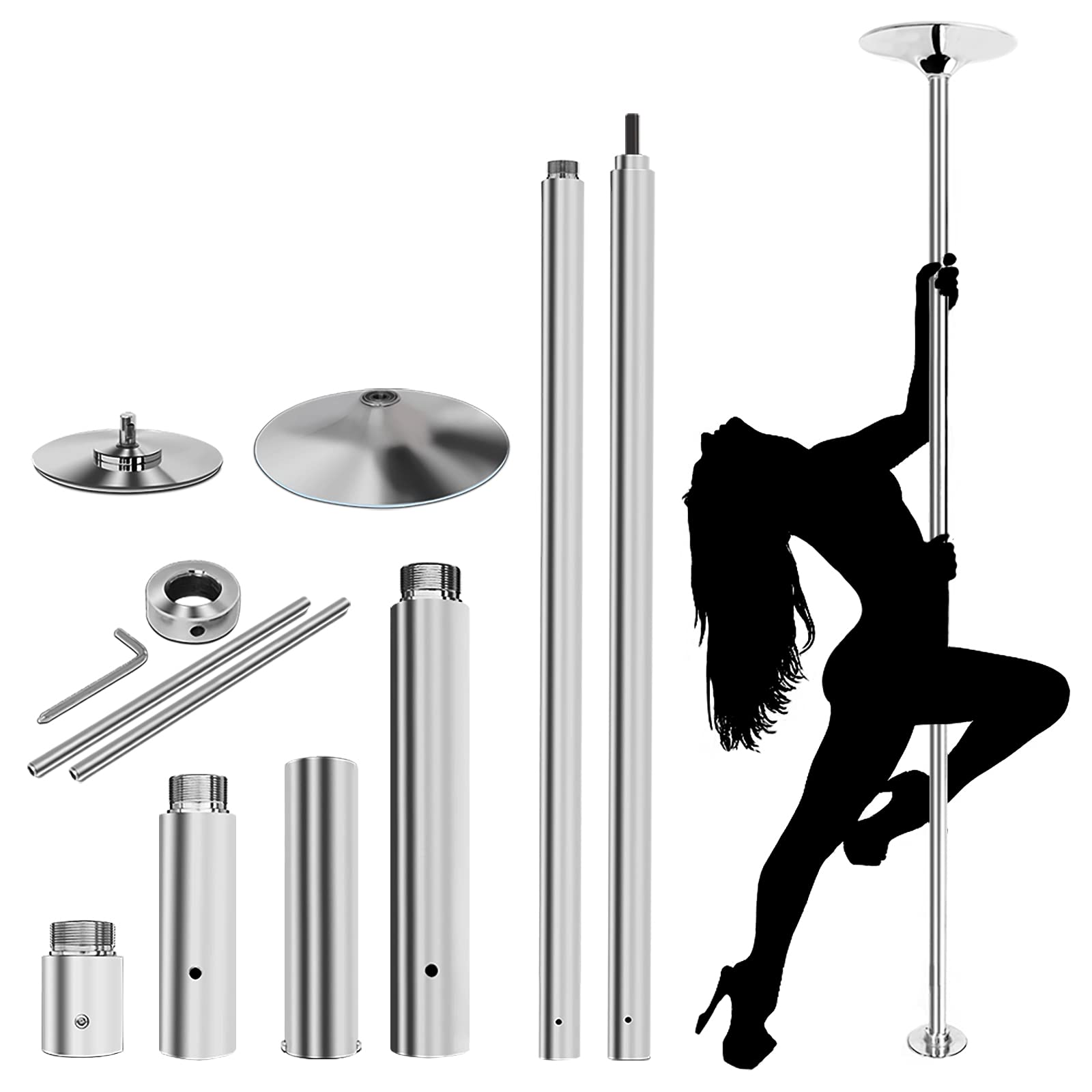HooomyaiProfessional Stripper Dancing Pole 45mm Spinning Static Fitness Pole Adjustable Height 3.7-9 FT for Beginners and Professionals Portable Dancing Pole Kit for Home Apartment Club Party Pub