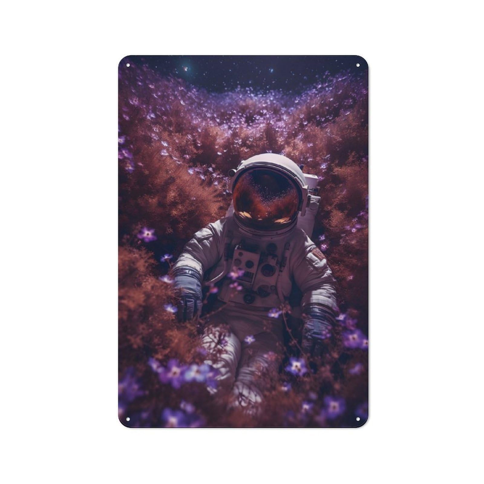 Junmoney Purple Cosmos Astronaut Printed Metal Sign 30X20cm For Living Room Or Hallway, For Home Wall Decor Collectors