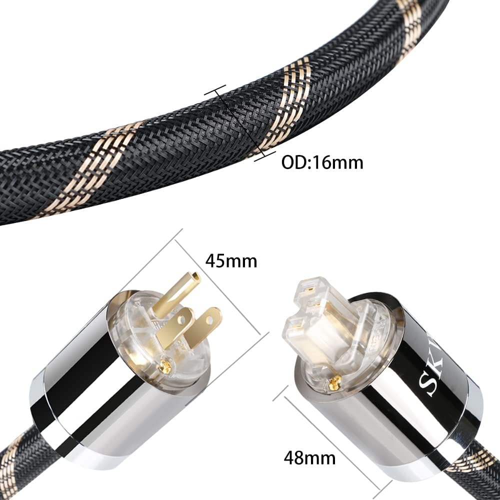 SKW Upgrade C15 Audiophile Ultra-high Purity Copper Power Cord, Male to Female Power Cable, US Plug for Subwoofer, Amplifier, DV/AV 9.8ft/3M