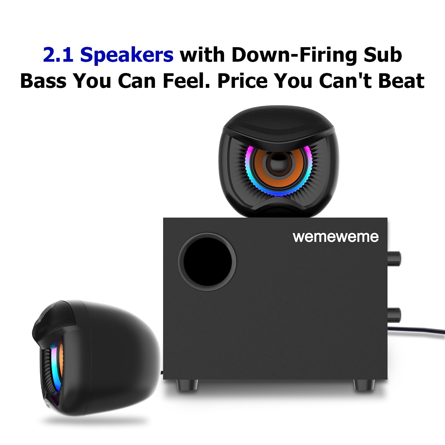 Altoparlanti per computer, altoparlanti per PC con subwoofer, altoparlanti da gioco 2.1 per PC desktop, alimentati tramite USB, AUX da 3,5 mm per monitor, laptop, scrivania