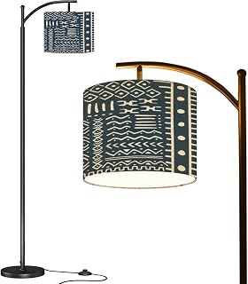 Arc Floor Lamp African Print Fabric Seamless Tribal Pattern Traditional Ethnic Modern Tall Standing Lamp Dimmable with Remote Adjustable Drum Shade Footswitch for Living Room Bedroom Office
