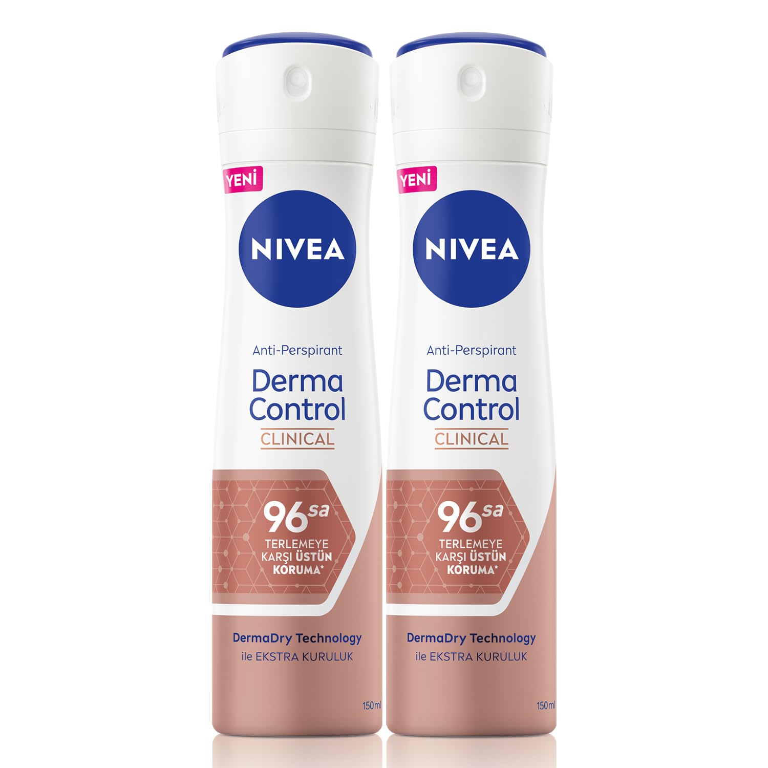 NIVEA Derma Control Clinical Kadın Sprey Deodorant 150ml, 96 Saat Üstün Koruma,Anti-perspirant X2 Adet