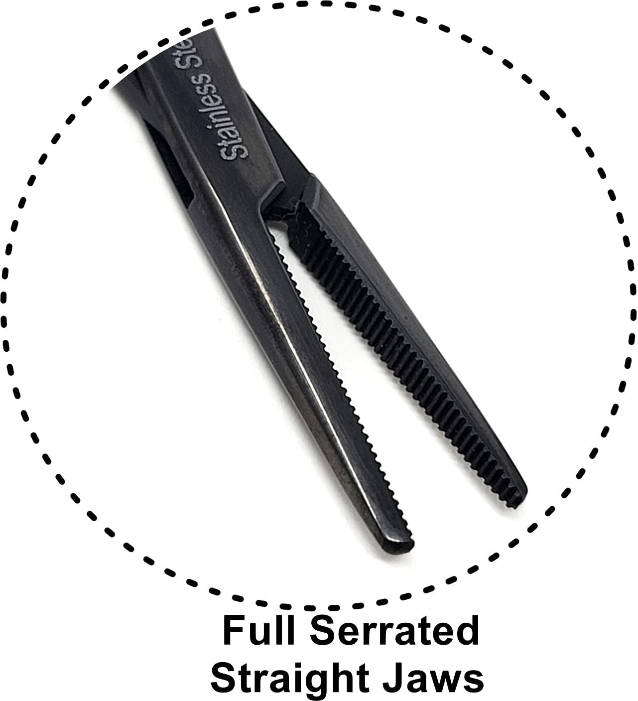 Mosquito Hemostat Locking Forceps 5" Straight with Full Serrated Jaws Ideal for Clamping, Fishing, Firefighters Nurses Doctors + More (Tactical Black)