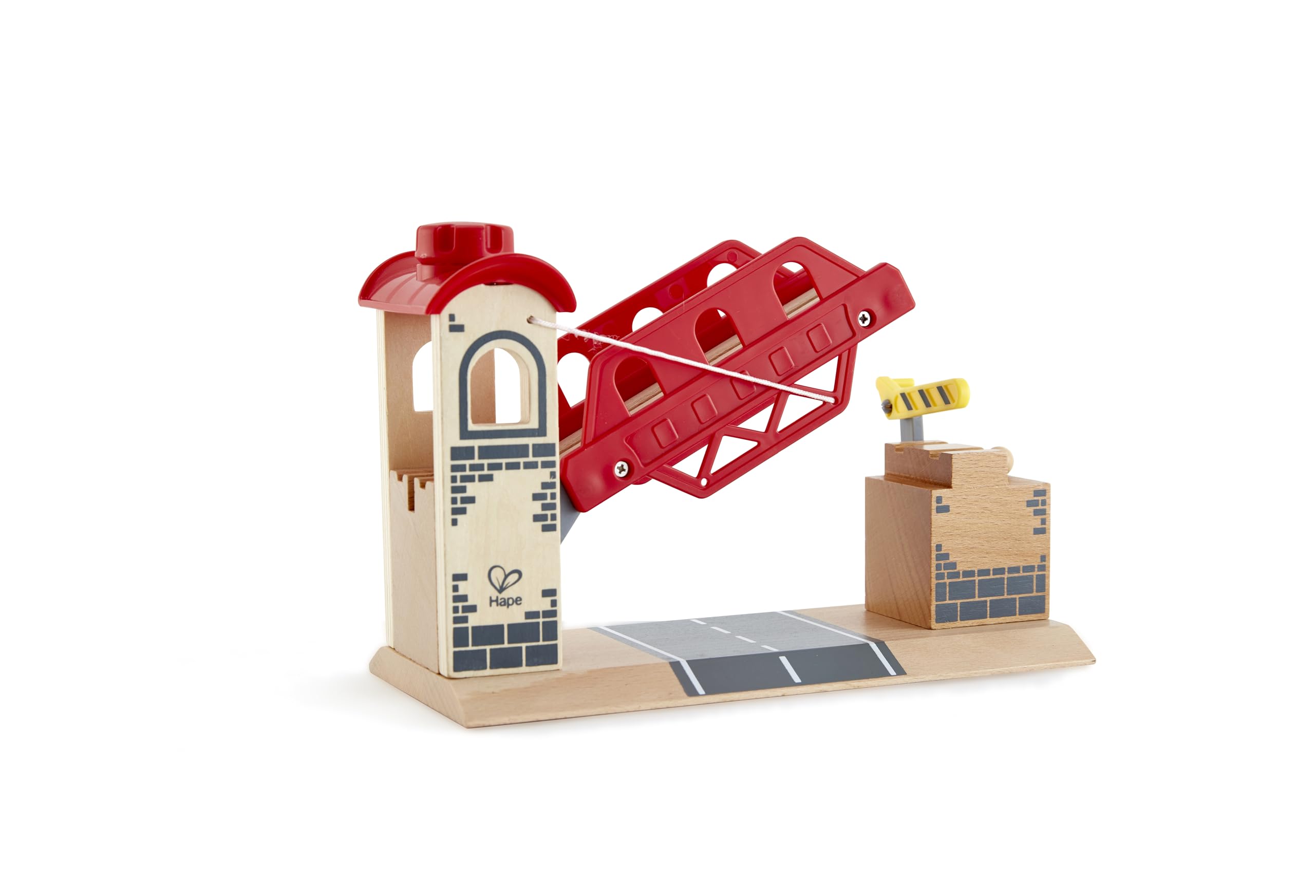 Hape Jouet Pont Levis pour Circuit Train en Bois - Jeu Educatif pour Enfant de Plus de 3 Ans - Système de Molette pour Relever Le Pont - Compatible avec Les Jeux de Marques Traditionnelles