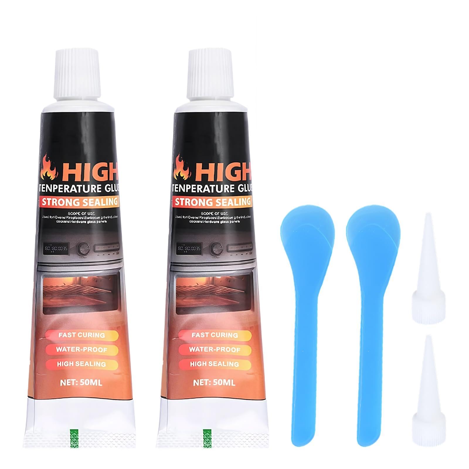 2 PCS Heat Resistant Glue, High-Temperature Heat Resistant Oven Glue, Invisible Durable Adhesive, for Oven Door, Cooktops, Fireplace