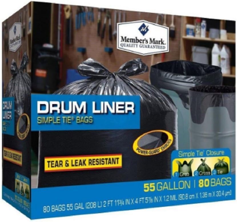 Members Mark Convenient Simple Tie Closure Simple Tie Trash Bags ,80 ct ,55 Gallon ,More leak- and tear-resistant than ever before