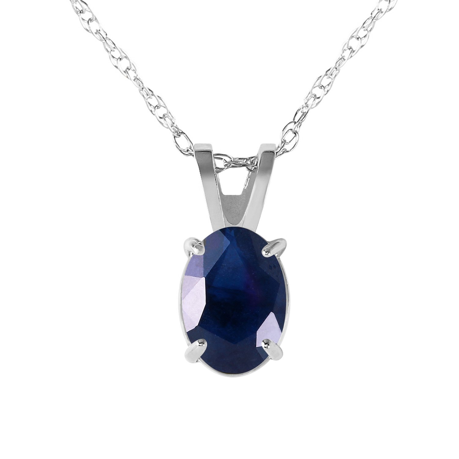 Galaxy Gold Genuine 14k Solid White Gold with 1 Carat (CTW) Oval-Shaped Natural Sapphire Pendant Necklace