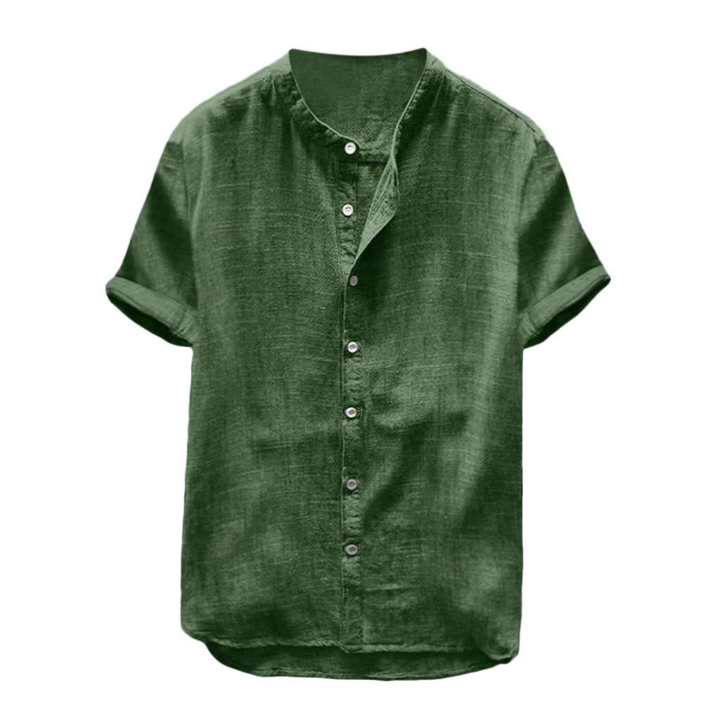 SHOBDW Camisetas SHOBDW Camisas Hombre Baratas Sólido Cuello Mao Camisa Lino De Verano Botones Solapa Moda Slim Fit Manga Larga Sin Cuello Camisetas Tops Hombre Informal Uni Color Tallas Grandes