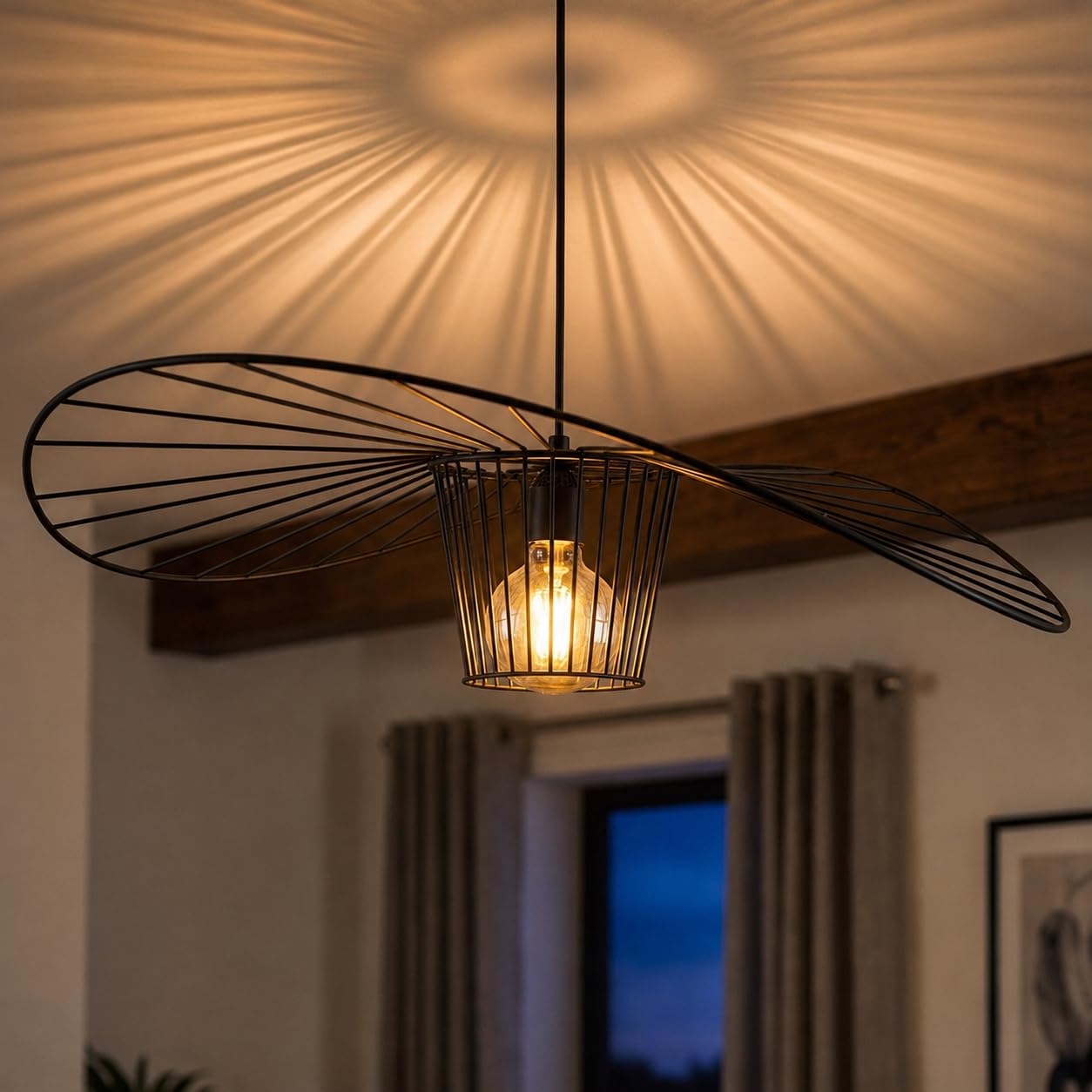 bamyum Genova 100% Metal Vertigo Pendant Lamp 70 cm Lampshade No Polyurethane No Fibreglass Modern Vertigo Pendant Light Black E27 Vintage Hat Pendant Light Max 60 W Living Room Lamp