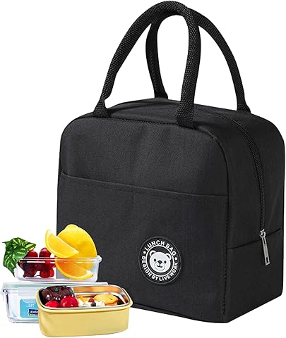 Bolsa Termica Porta Alimentos Impermeable Bolsa Comida Trabajo Portátil Polifuncional y Hermética Lunch Bag Ligera para Playa,Oficina,Trabajo,Viaje,Escuela (Negro)