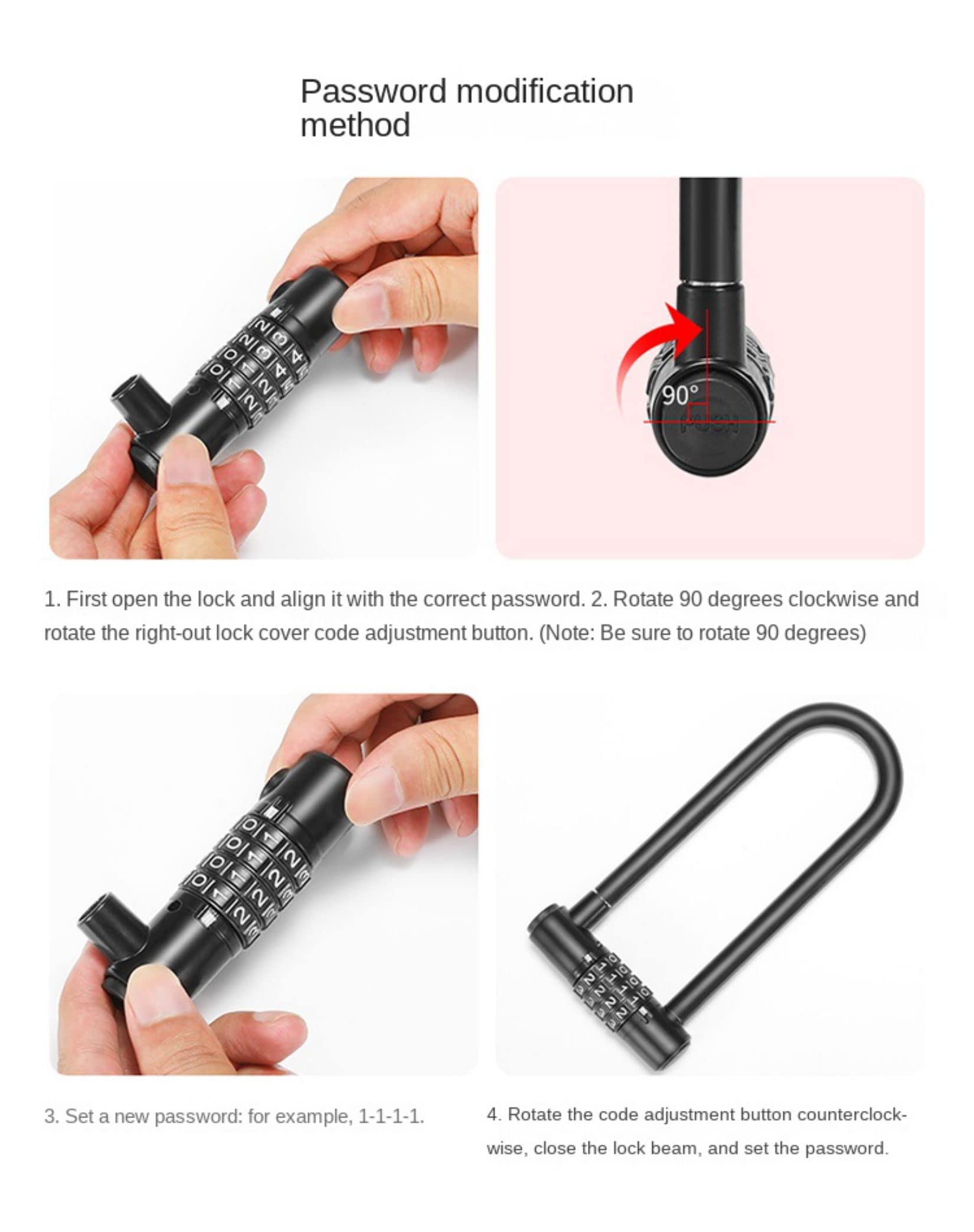Lucchetto a U Portatile per Bici e Scooter con codice di Combinazione a 5 cifre, Testa del Lucchetto a U con Batteria elettrica e Design antifurto