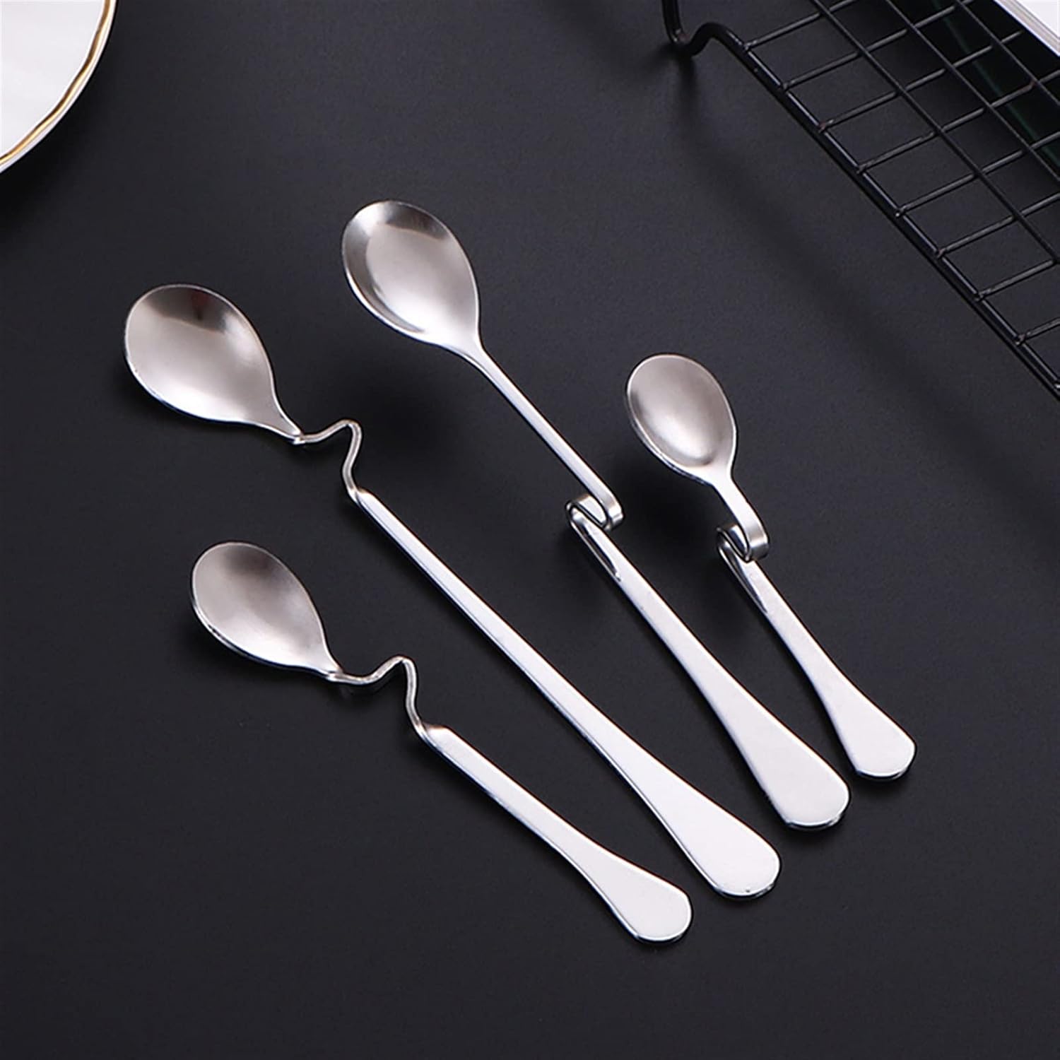 Coffee Scoops 4Pc Hanging Coffee Spoon Creative Bending Handle Stainless Steel Stirring