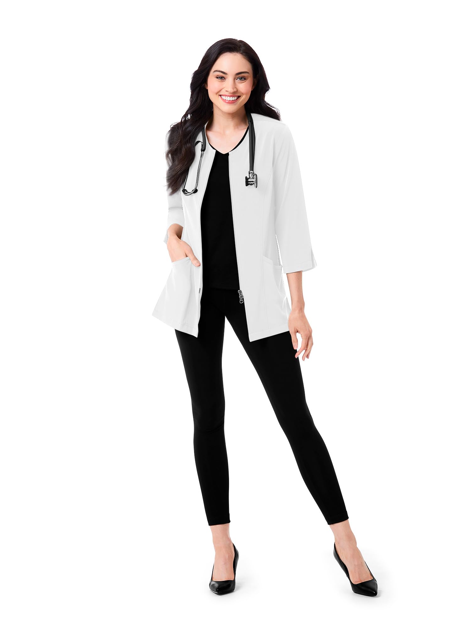 Maevn Smart Lab Coats - Chaqueta de laboratorio con manga de 3/4 pulgadas para mujer