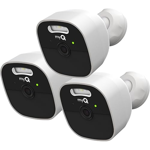 myQ Outdoor Battery Camera | 2K Camera, Color Night Vision, Spotlight, Motion Alerts, Live View with Two-Way Talk, Wireless, Weather-Resistant, Outdoor, White, 3 Pack