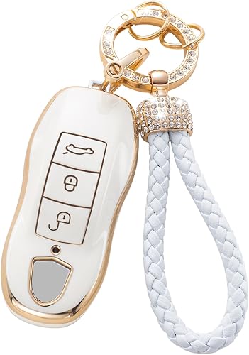 Gematay Funda protectora para llavero Porsche con cordón para llavero compatible con Porsche Boxster Cayenne Panamera Cayman Macan Carrera 911 991