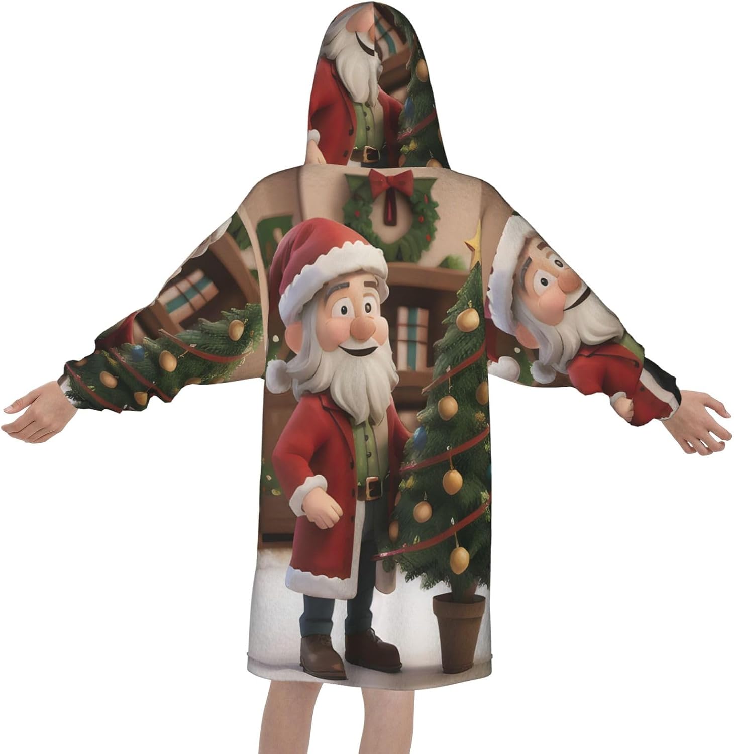 Funny Christmas Print Oversized Blanket Hoodie, Wearable Blanket Hooded,Hooded Pullover With Pocket