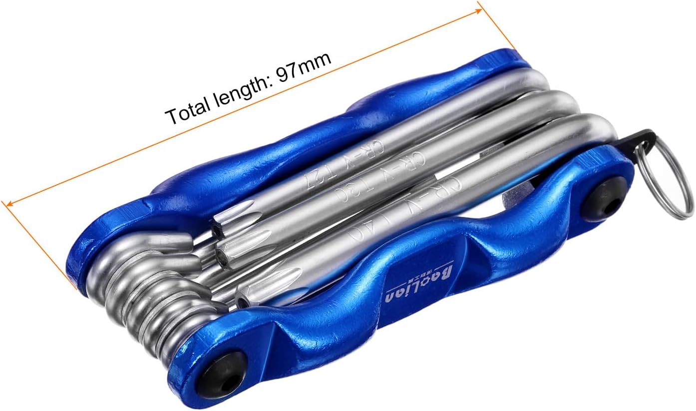 HARFINGTON 8pcs Folding Hex Key Wrench T9-T40 Torx Star CR-V Steel Portable Fold-up Wrenches with Aluminum Alloy Handle for Basic Home Repair
