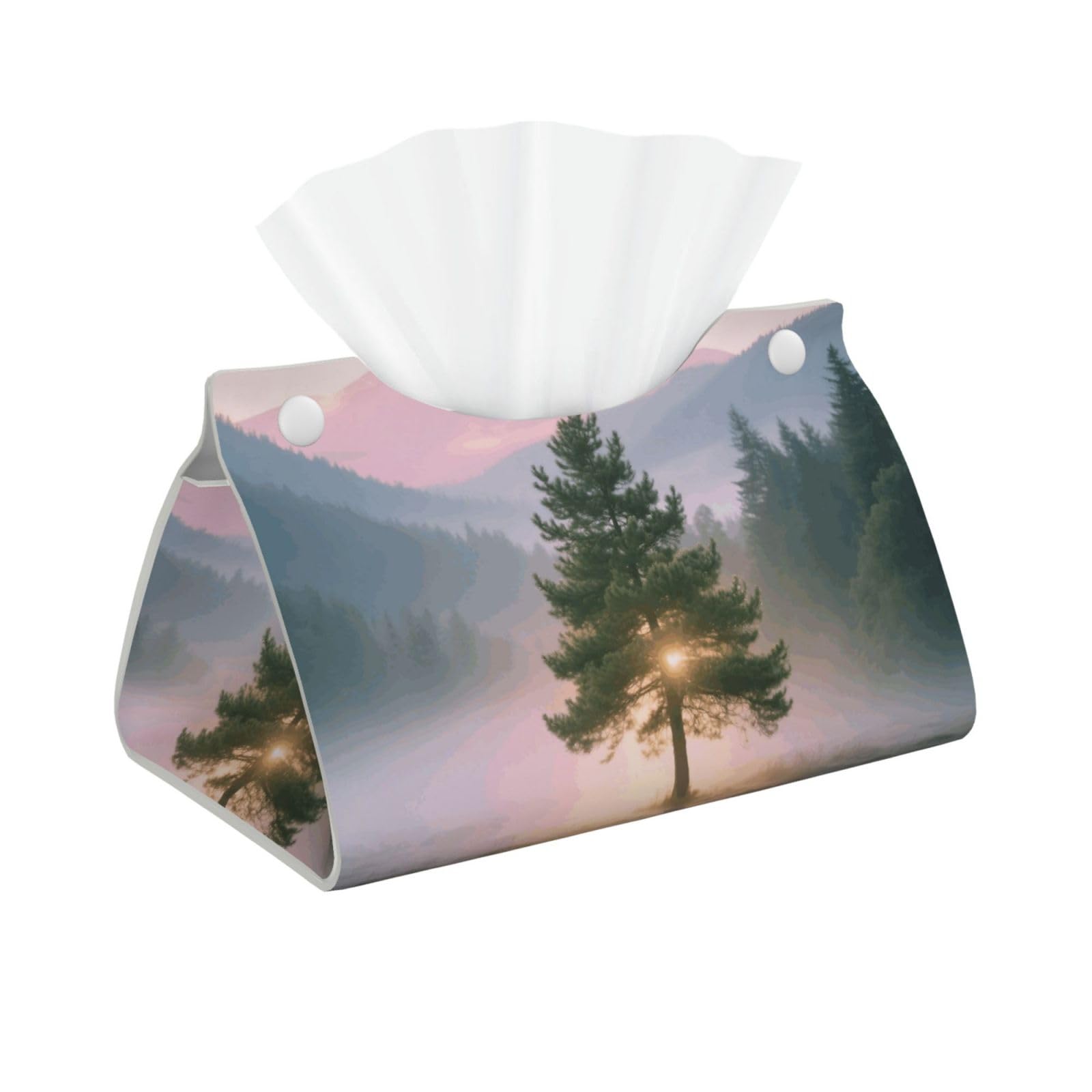 Pu Leather Tissue Box Cover, Mountain Forest Rectangle Tissue Case Covers Decorative Tissue Box Holder Waterproof Tissue Holder Organizer for Bathroom Home Office