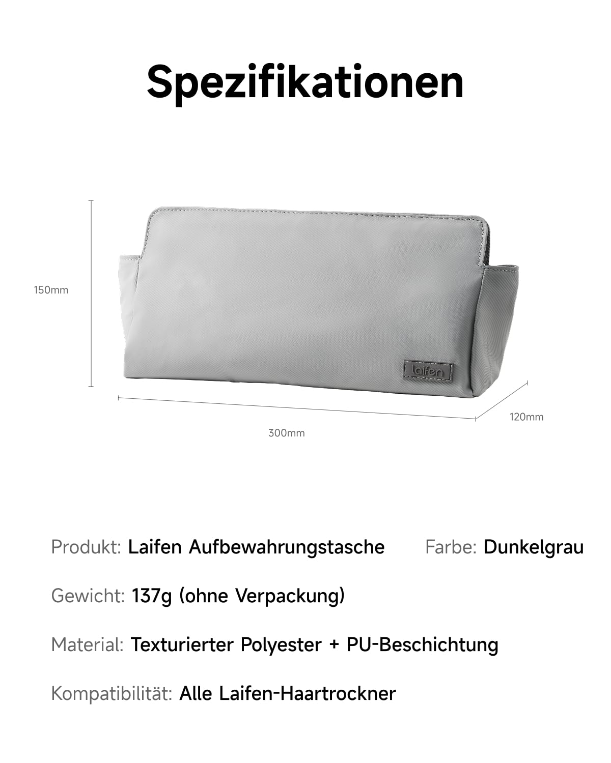 Laifen Premium Aufbewahrungstasche für Haartrockner, Reisetasche mit Magnetverschluss, Kompatibel Air, Mini, Neo & Neo Special, Schmutzabweisend, Grau