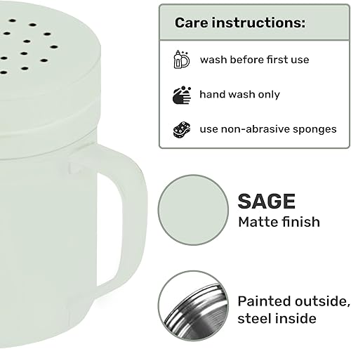 Miniatura 49 de CUSINIUM Salero de metal y pimienta, con asa, condimentos y especias con agujeros y tapas, 10 onzas, 2 piezas, estilo: mediano plateado,Negro