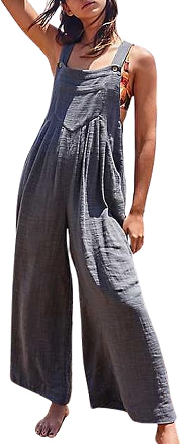 Himosyber Women's Patchwork Dual Pocket Jumpsuit Loose Floral Print Bohemian Wide Leg Bib Overall