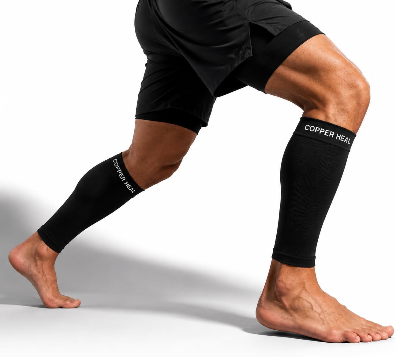 COPPER HEAL CALF Copper Compression SLEEVES (1 PAIR) For Exercise Sport Recovery - Calf Muscle Strains Shin Splints Leg
