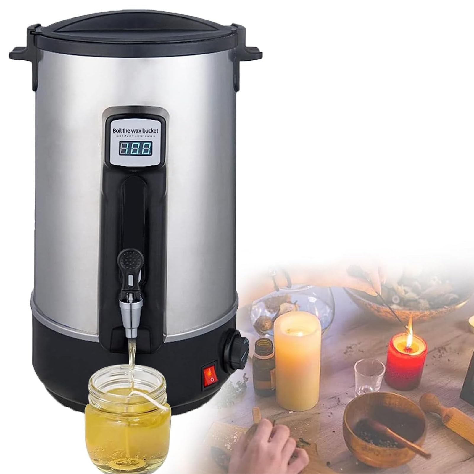Woskowa topnik Do produkcji świec, duży elektryczny wosk do topniania z szybkim wylewem, cyfrowy wyświetlacz temperatury, do produkowania masowego mydła dla świec.,30L