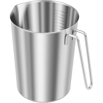 2L Measuring Cup Stainless Steel with Handle Pouring Lip Silver 2000 ml