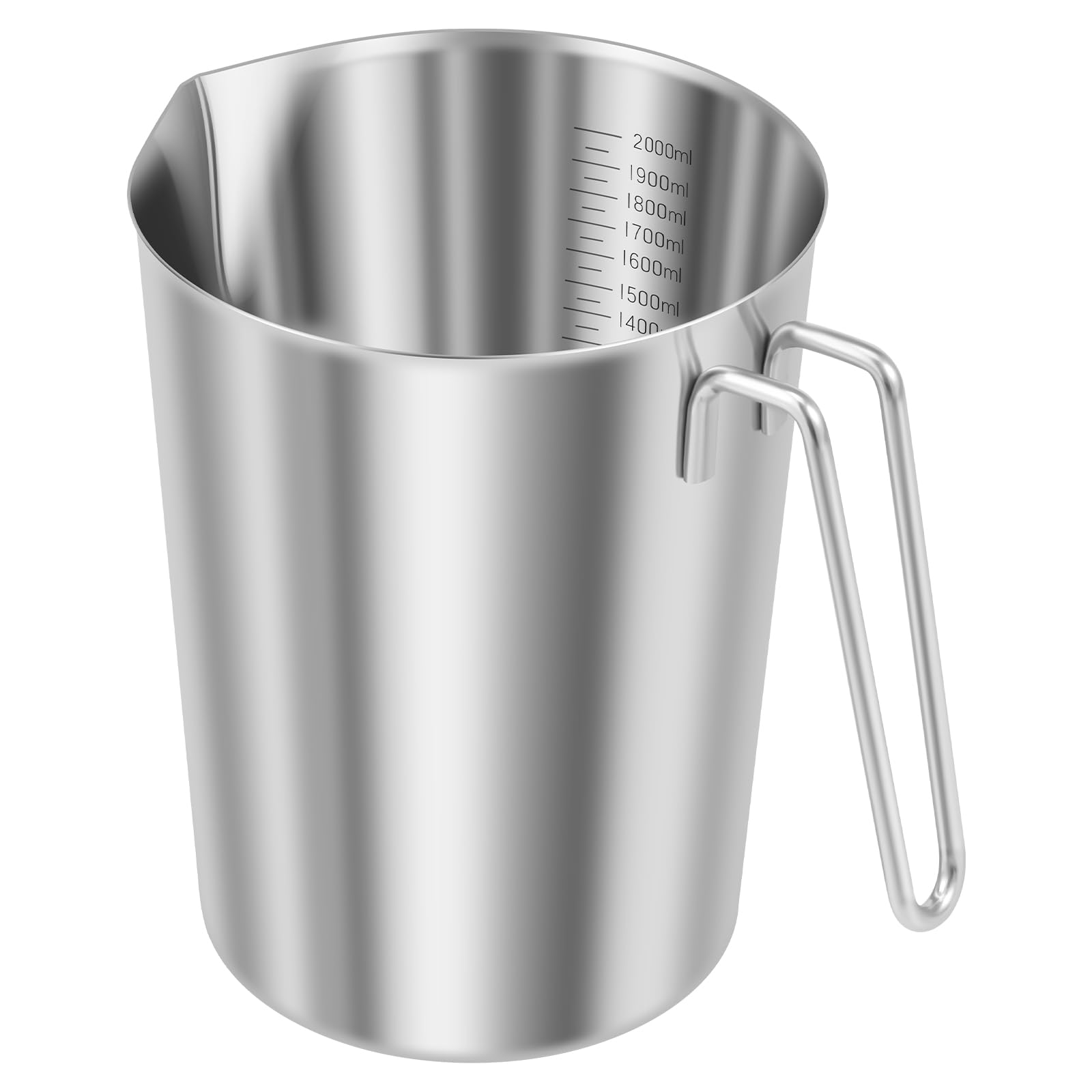 Caraffa graduata in acciaio inox da 2 l, con manico e beccuccio, brocca per schiumare il latte con marcatura trasparente, bocca grande, in acciaio inox, brocca per caffè e latte, per cucina, bar