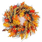 Fall Thanksgiving Wreath for Front Door with Maple Leaf, Heflashor 18'' Autumn Harvest Wreath Fall B