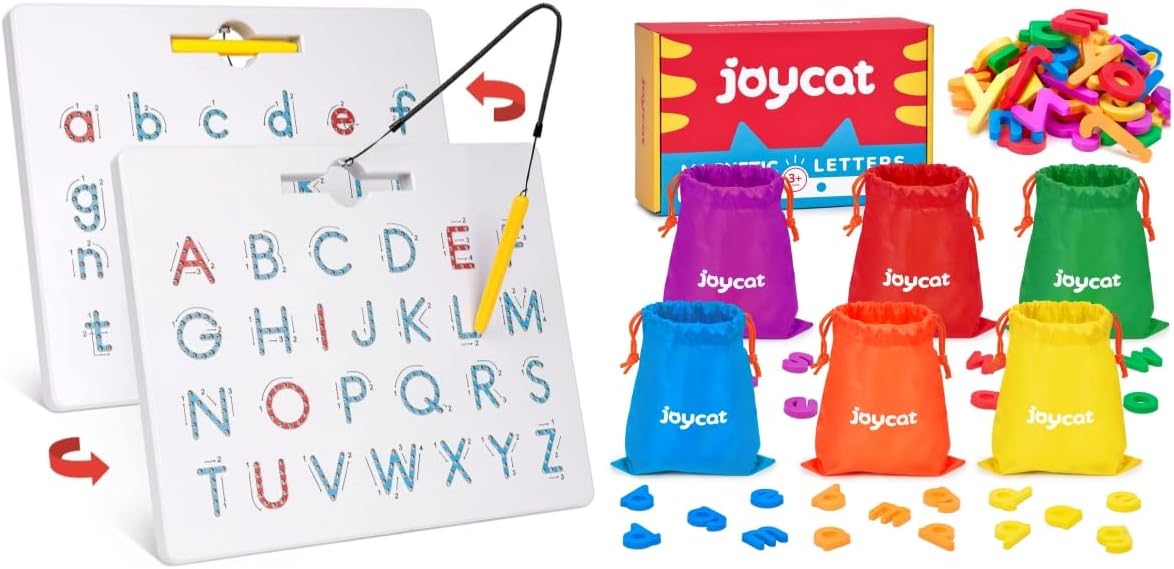 GAMENOTE Double Sided Magnetic Letter Board + JoyCat Magnetic Letters, 312 PCS Lowercase Alphabet Fridge Magnets