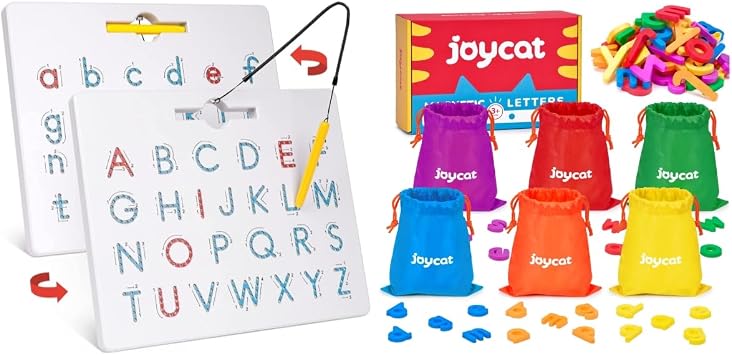 GAMENOTE Double Sided Magnetic Letter Board + JoyCat Magnetic Letters, 312 PCS Lowercase Alphabet Fridge Magnets