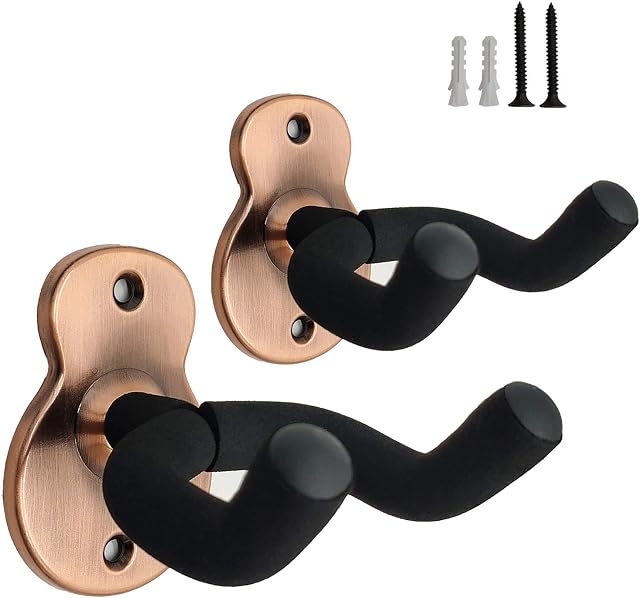 Epochleno Guitar Wall Mount, Metal Guitar Hanger-2 packs, Guitar bracket with protective sponge, Fits all kinds of headstock/Electric Guitar/Ukulele/Banjo/Bass -Red bronze
