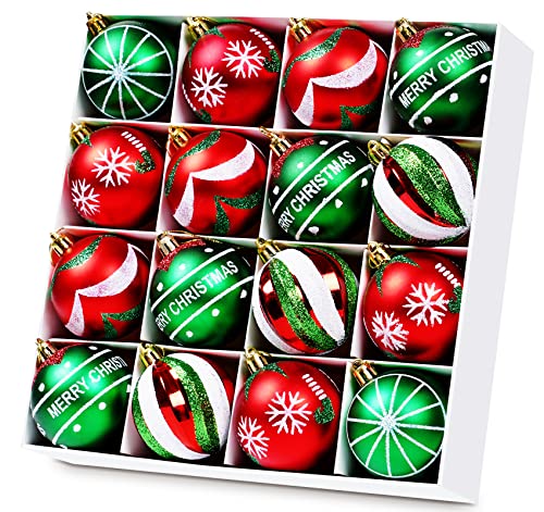 16Stück Weihnachtskugel Dekoration, Classic Wunderschöne Grün Rot Weiß Vintage Handgemalte Schmuck, Weihnachtsbaum Bruchsicher Hängen Weihnachtsschmuck, Party Dekoration-60mm Cover