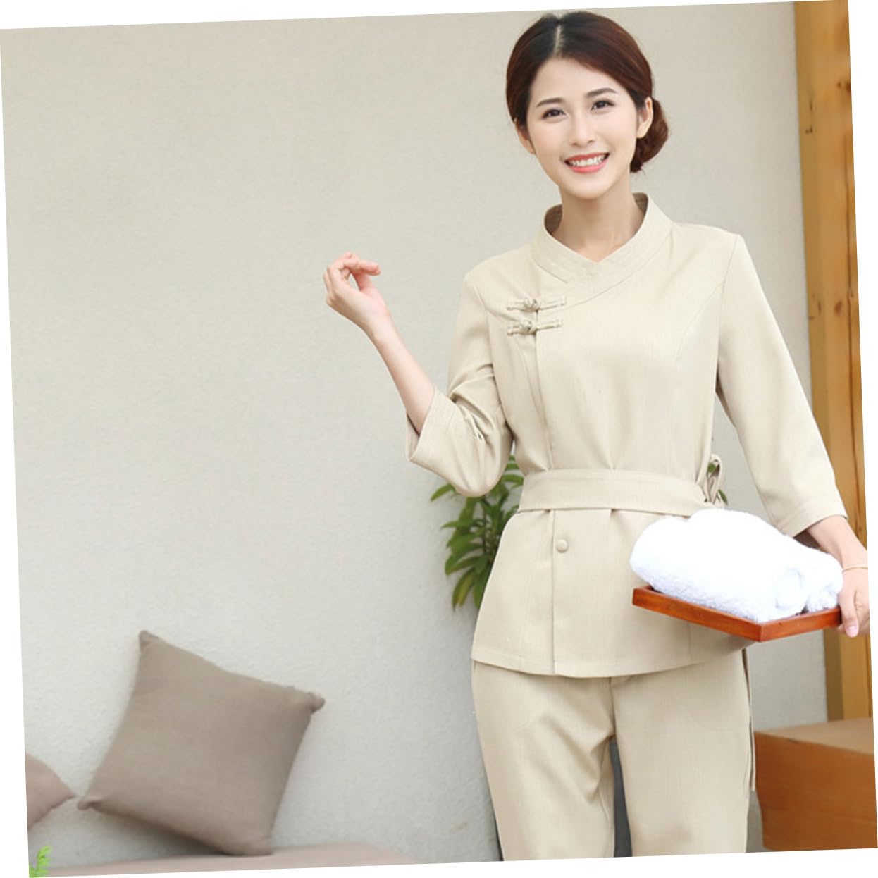 FRCOLOR Kosmetikerinnen Overall für Salon und Spa Leichte Arbeitskleidung aus Polyester und Spandex mit Verstellbarem Taillenband