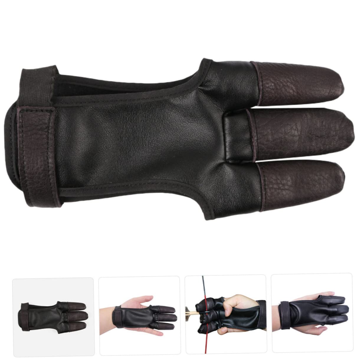 BESPORTBLE 5pcs Cowhide Archery Glove Bow Arrow Thumb Guard Youth Archery Glove Men Finger Tips Protector for