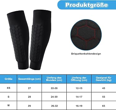 Compression Sleeve with Honeycomb Pads, Football Shin Guards Sleeves, Shin Guards for Defender, Soccer Defender Pad for Teenagers and Adults Lightweight Comfortable Fit (Black)